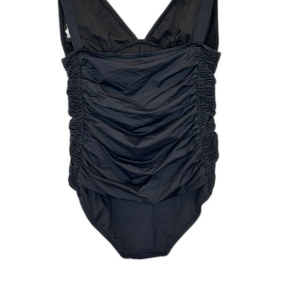 DKNY Black Ruched Sides V-Neck One Piece Swimsuit Size 14 - Picture 6 of 9